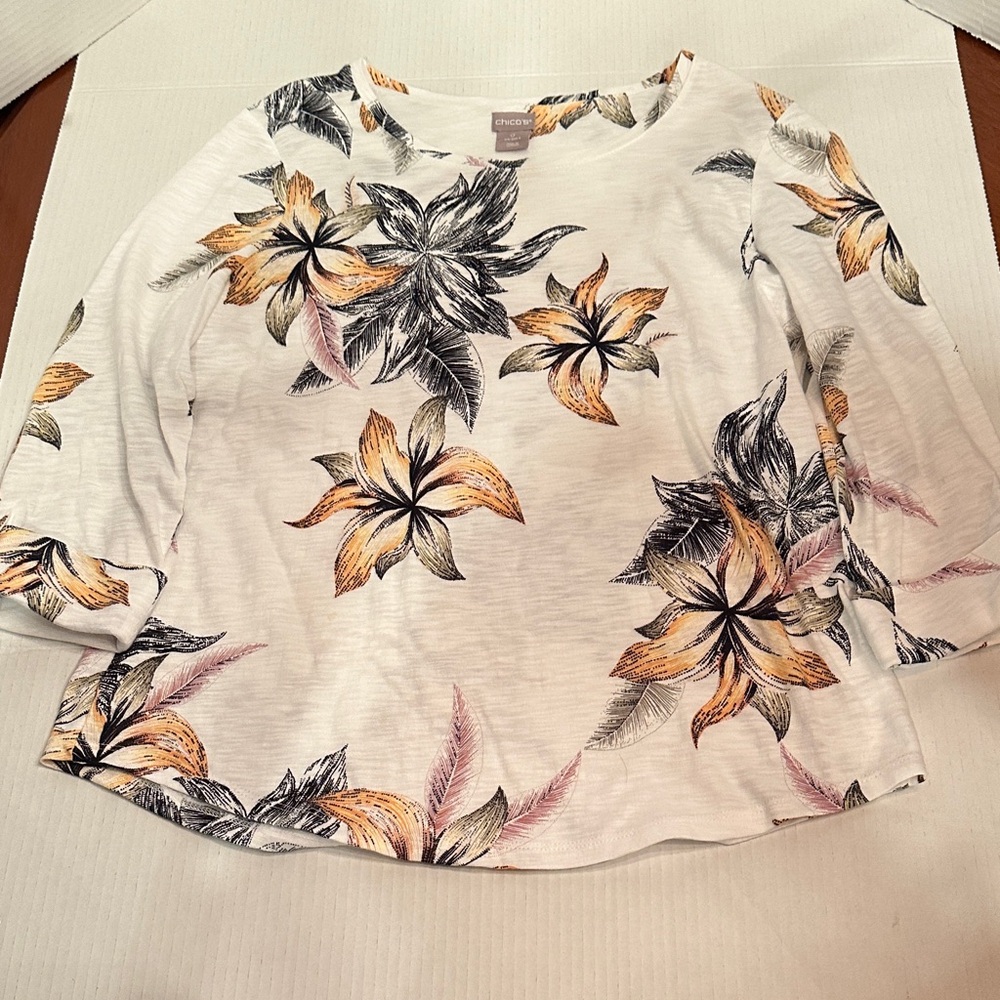 Chico’s Floral Print Women's Top Perfect Fall Colors